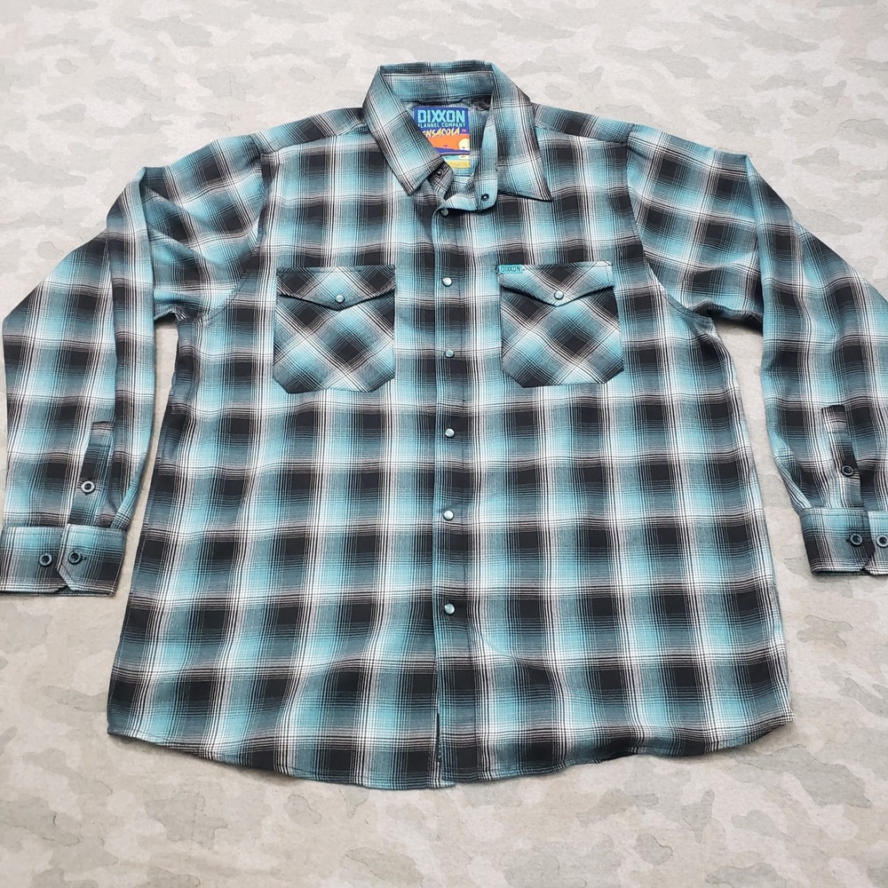 Dixxon Flannel Shirt Men 2XL Green Plaid Pensacola D-Tech Pearl Snap Long Sleeve